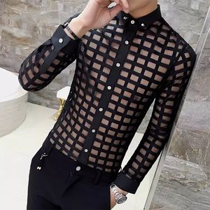 Black Men’s Fishnet See through Longsleeve Shirt